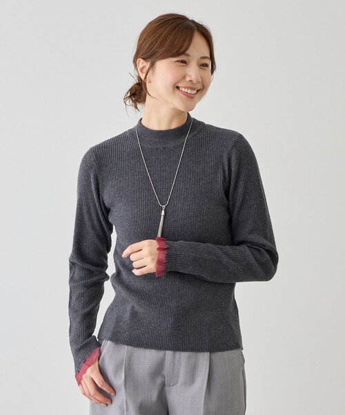 Jayro（ジャイロ）の「袖先シアーリブニット（ニット/セーター・レディース・ブラック系その他/ブルー系その他5/ホワイト系その他3/ブラウン/チャコールグレー/ワインレッド・M）」の4枚目の写真