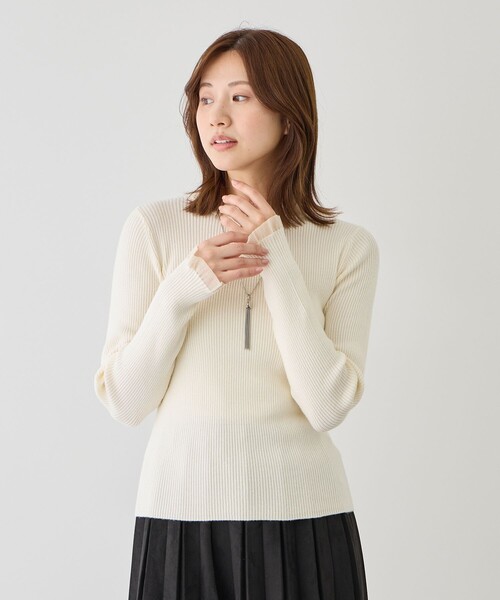 Jayro（ジャイロ）の「袖先シアーリブニット（ニット/セーター・レディース・ブラック系その他/ブルー系その他5/ホワイト系その他3/ブラウン/チャコールグレー/ワインレッド・M）」の2枚目の写真