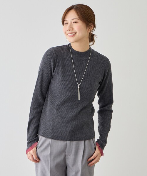 Jayro（ジャイロ）の「袖先シアーリブニット（ニット/セーター・レディース・ブラック系その他/ブルー系その他5/ホワイト系その他3/ブラウン/チャコールグレー/ワインレッド・M）」の13枚目の写真