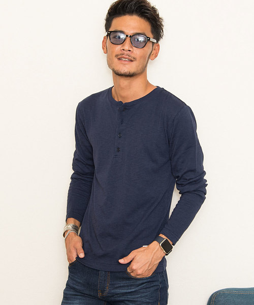 SILVER BULLET（シルバーバレット）の「『CavariA/キャバリア』スラブニット無地ヘンリーネック長袖Tシャツ（Tシャツ/カットソー・メンズ・グレー/ベージュ/ネイビー/ブラック/カーキ/ライトピンク/ホワイト・L/LL/M）」の6枚目の写真