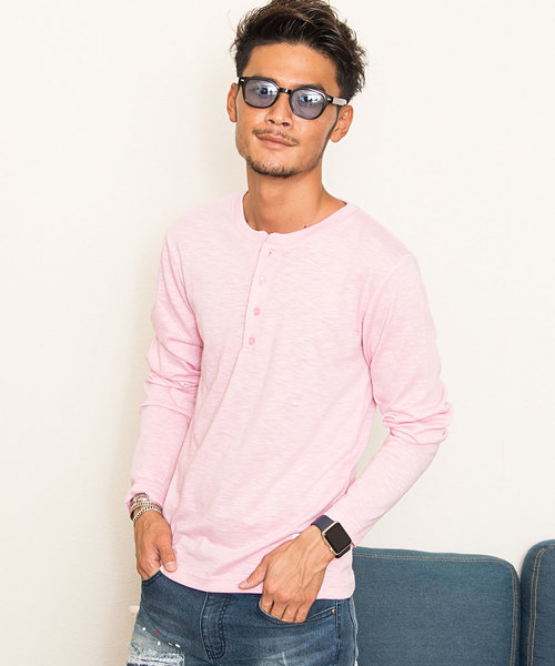 SILVER BULLET（シルバーバレット）の「『CavariA/キャバリア』スラブニット無地ヘンリーネック長袖Tシャツ（Tシャツ/カットソー・メンズ・グレー/ベージュ/ネイビー/ブラック/カーキ/ライトピンク/ホワイト・L/LL/M）」の7枚目の写真