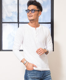 『CavariA/キャバリア』スラブニット無地ヘンリーネック長袖Tシャツ