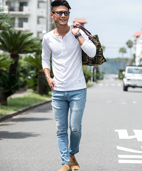 SILVER BULLET（シルバーバレット）の「『CavariA/キャバリア』スラブニット無地ヘンリーネック長袖Tシャツ（Tシャツ/カットソー・メンズ・グレー/ベージュ/ネイビー/ブラック/カーキ/ライトピンク/ホワイト・L/LL/M）」の12枚目の写真