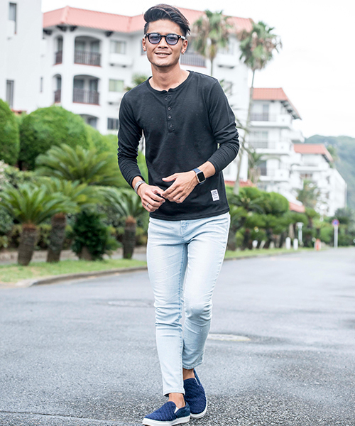 SILVER BULLET（シルバーバレット）の「『CavariA/キャバリア』スラブニット無地ヘンリーネック長袖Tシャツ（Tシャツ/カットソー・メンズ・グレー/ベージュ/ネイビー/ブラック/カーキ/ライトピンク/ホワイト・L/LL/M）」の18枚目の写真