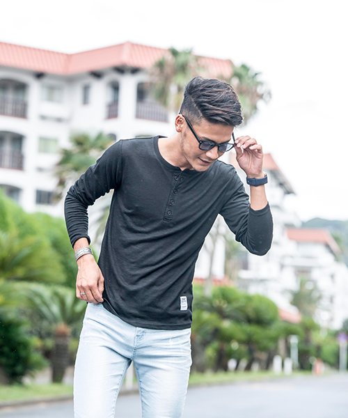 SILVER BULLET（シルバーバレット）の「『CavariA/キャバリア』スラブニット無地ヘンリーネック長袖Tシャツ（Tシャツ/カットソー・メンズ・グレー/ベージュ/ネイビー/ブラック/カーキ/ライトピンク/ホワイト・L/LL/M）」の19枚目の写真