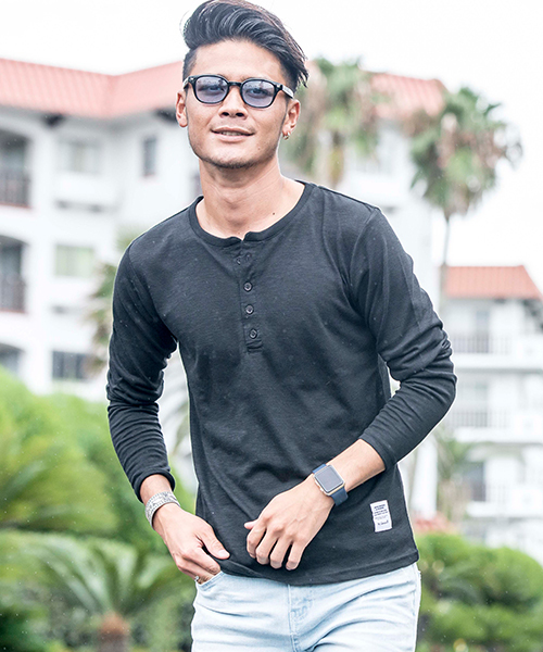 SILVER BULLET（シルバーバレット）の「『CavariA/キャバリア』スラブニット無地ヘンリーネック長袖Tシャツ（Tシャツ/カットソー・メンズ・グレー/ベージュ/ネイビー/ブラック/カーキ/ライトピンク/ホワイト・L/LL/M）」の17枚目の写真