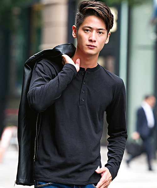 SILVER BULLET（シルバーバレット）の「『CavariA/キャバリア』スラブニット無地ヘンリーネック長袖Tシャツ（Tシャツ/カットソー・メンズ・グレー/ベージュ/ネイビー/ブラック/カーキ/ライトピンク/ホワイト・L/LL/M）」の15枚目の写真