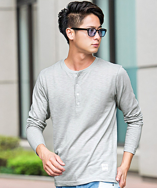 SILVER BULLET（シルバーバレット）の「『CavariA/キャバリア』スラブニット無地ヘンリーネック長袖Tシャツ（Tシャツ/カットソー・メンズ・グレー/ベージュ/ネイビー/ブラック/カーキ/ライトピンク/ホワイト・L/LL/M）」の21枚目の写真