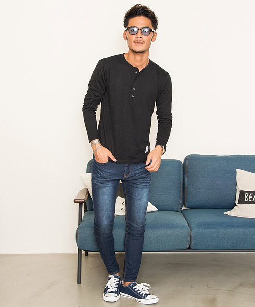 SILVER BULLET（シルバーバレット）の「『CavariA/キャバリア』スラブニット無地ヘンリーネック長袖Tシャツ（Tシャツ/カットソー・メンズ・グレー/ベージュ/ネイビー/ブラック/カーキ/ライトピンク/ホワイト・L/LL/M）」の14枚目の写真