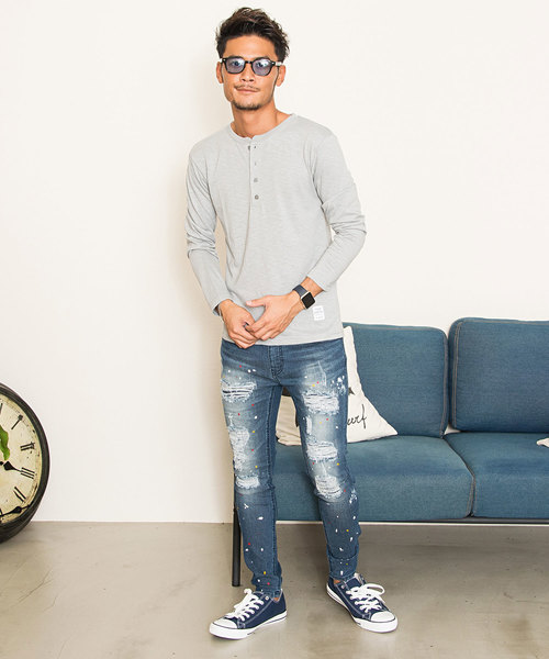 SILVER BULLET（シルバーバレット）の「『CavariA/キャバリア』スラブニット無地ヘンリーネック長袖Tシャツ（Tシャツ/カットソー・メンズ・グレー/ベージュ/ネイビー/ブラック/カーキ/ライトピンク/ホワイト・L/LL/M）」の20枚目の写真