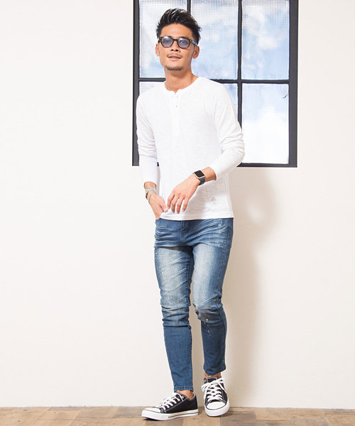 SILVER BULLET（シルバーバレット）の「『CavariA/キャバリア』スラブニット無地ヘンリーネック長袖Tシャツ（Tシャツ/カットソー・メンズ・グレー/ベージュ/ネイビー/ブラック/カーキ/ライトピンク/ホワイト・L/LL/M）」の8枚目の写真