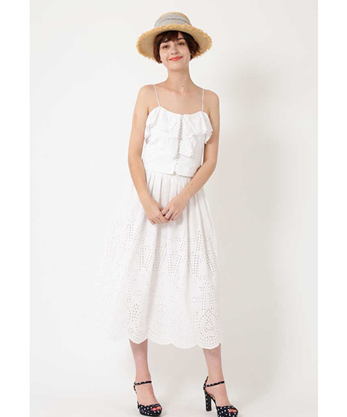 JILL STUART(ジルスチュアート)の「インディアエンブロイダリースカート(スカート・レディース・ホワイト/ネイビー・2/4/0)」の1枚目の写真