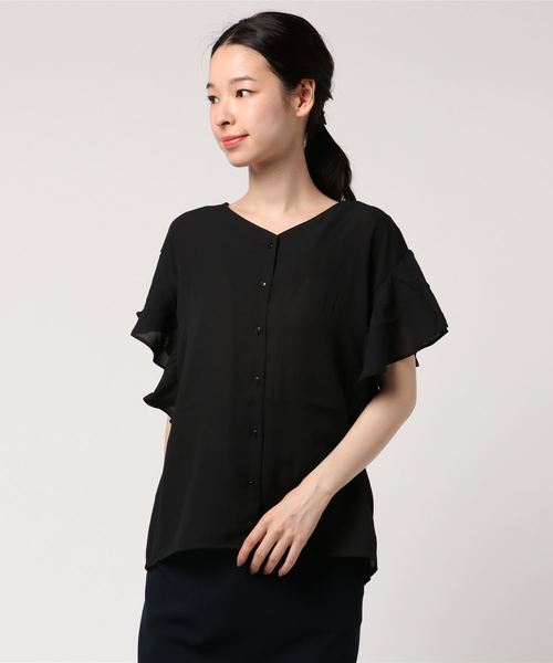 AMERICAN HOLIC（アメリカンホリック）の「・袖フリルVネックブラウス（シャツ/ブラウス・レディース・キャメル/ターコイズブルー/オフホワイト/ブラック・FREE）」の17枚目の写真