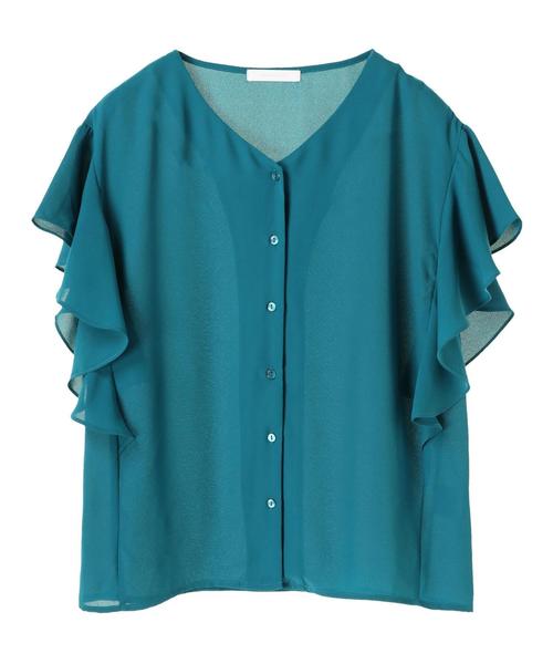 AMERICAN HOLIC（アメリカンホリック）の「・袖フリルVネックブラウス（シャツ/ブラウス・レディース・キャメル/ターコイズブルー/オフホワイト/ブラック・FREE）」の13枚目の写真