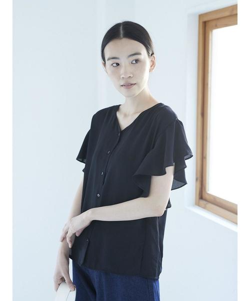 AMERICAN HOLIC（アメリカンホリック）の「・袖フリルVネックブラウス（シャツ/ブラウス・レディース・キャメル/ターコイズブルー/オフホワイト/ブラック・FREE）」の9枚目の写真