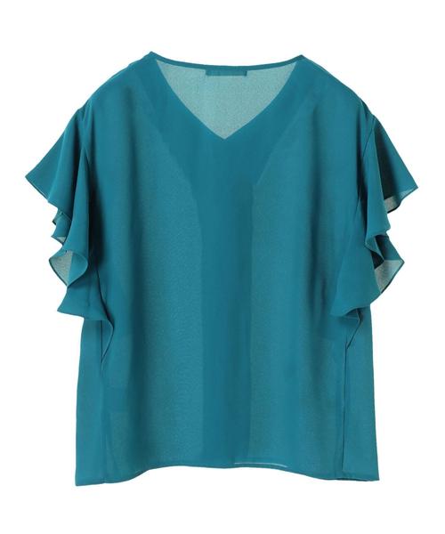 AMERICAN HOLIC（アメリカンホリック）の「・袖フリルVネックブラウス（シャツ/ブラウス・レディース・キャメル/ターコイズブルー/オフホワイト/ブラック・FREE）」の8枚目の写真