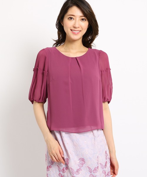 Sunauna(スーナウーナ)の「【洗える】レイヤードプリーツプルオーバー(Tシャツ/カットソー・レディース・ライトグレー/ネイビー/オフホワイト/ピンク/グリーン・40/38/34)」の8枚目の写真