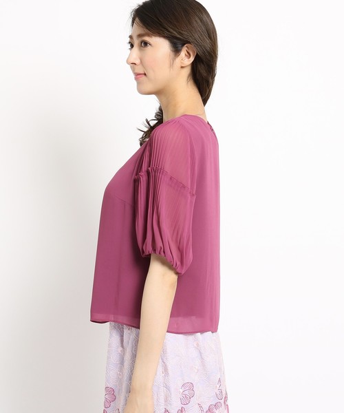Sunauna(スーナウーナ)の「【洗える】レイヤードプリーツプルオーバー(Tシャツ/カットソー・レディース・ライトグレー/ネイビー/オフホワイト/ピンク/グリーン・40/38/34)」の9枚目の写真