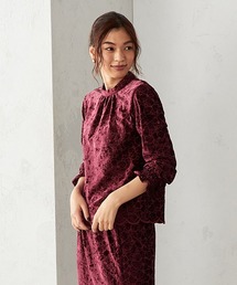 ベロア 刺繍レース カットソーブラウス