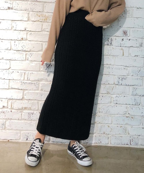 one after another NICE CLAUP（ワンアフターアナザーナイスクラップ）の「ケーブルニットタイトスカート（スカート・レディース・アイボリー/ブラック/グレー/オレンジ系その他・FREE）」の2枚目の写真