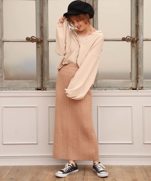 one after another NICE CLAUP（ワンアフターアナザーナイスクラップ）の「ケーブルニットタイトスカート（スカート・レディース・アイボリー/ブラック/グレー/オレンジ系その他・FREE）」の7枚目の写真