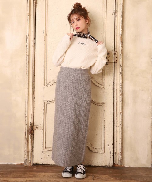 one after another NICE CLAUP（ワンアフターアナザーナイスクラップ）の「ケーブルニットタイトスカート（スカート・レディース・アイボリー/ブラック/グレー/オレンジ系その他・FREE）」の13枚目の写真