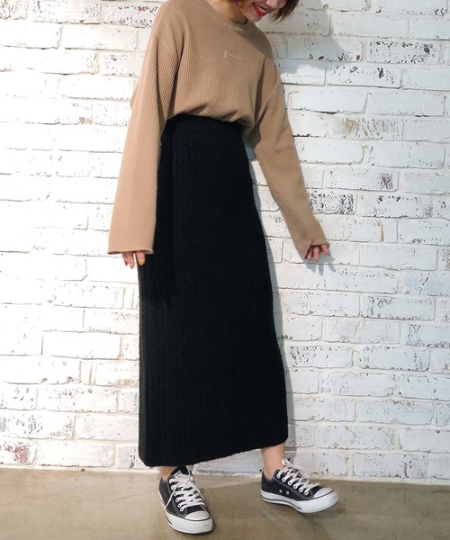 one after another NICE CLAUP（ワンアフターアナザーナイスクラップ）の「ケーブルニットタイトスカート（スカート・レディース・アイボリー/ブラック/グレー/オレンジ系その他・FREE）」の18枚目の写真
