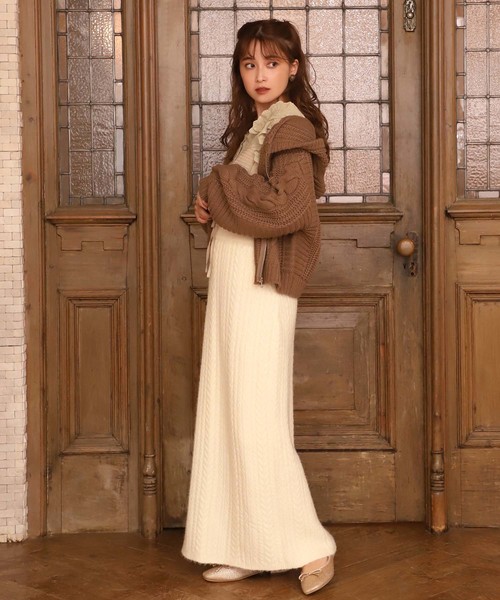 one after another NICE CLAUP（ワンアフターアナザーナイスクラップ）の「ケーブルニットタイトスカート（スカート・レディース・アイボリー/ブラック/グレー/オレンジ系その他・FREE）」の12枚目の写真