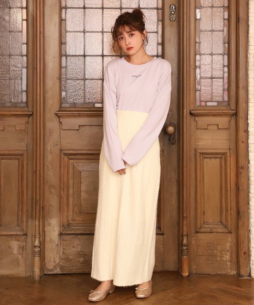 one after another NICE CLAUP（ワンアフターアナザーナイスクラップ）の「ケーブルニットタイトスカート（スカート・レディース・アイボリー/ブラック/グレー/オレンジ系その他・FREE）」の6枚目の写真