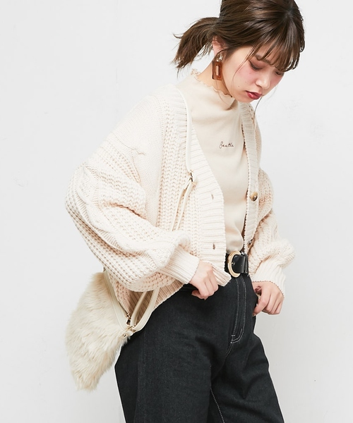 natural couture（ナチュラルクチュール）の「ざっくりケーブルショートカーデ（カーディガン/ボレロ・レディース・ベージュ/ブラウン/アイボリー/レッド系その他・FREE）」の10枚目の写真