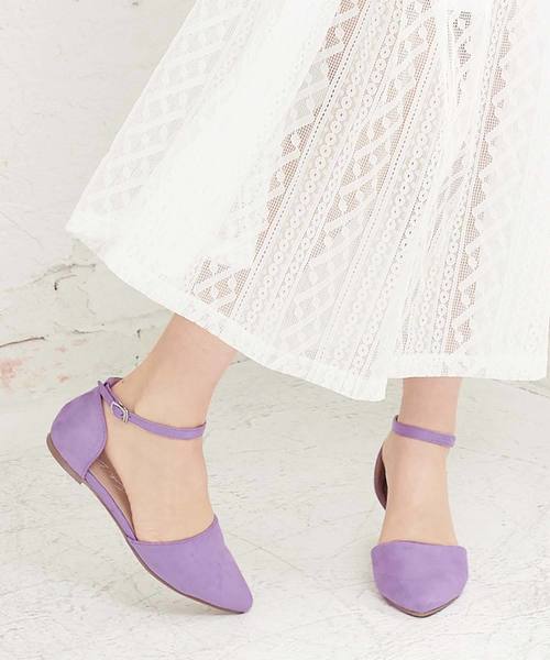KOBE LETTUCE（コウベレタス）の「アンクルストラップサイドカットフラットポインテッドトゥパンプス（パンプス・レディース・ベージュ/グレー/サックスブルー/ライム/レッド/ブラック/ラベンダー/ブルー系その他・L/LL/M/S）」の7枚目の写真