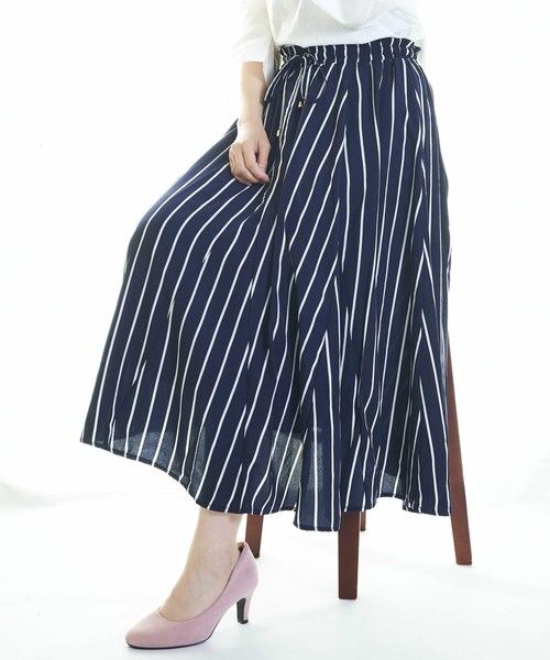 おしゃれスタ(オシャレスタ)の「ストライプ ゴアードSK(LC)(スカート・レディース・ブラック/ネイビー/オフホワイト・FREE)」の3枚目の写真