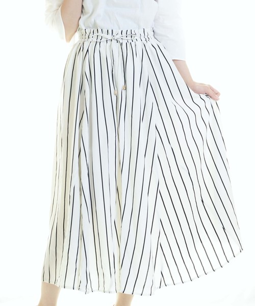 おしゃれスタ(オシャレスタ)の「ストライプ ゴアードSK(LC)(スカート・レディース・ブラック/ネイビー/オフホワイト・FREE)」の2枚目の写真