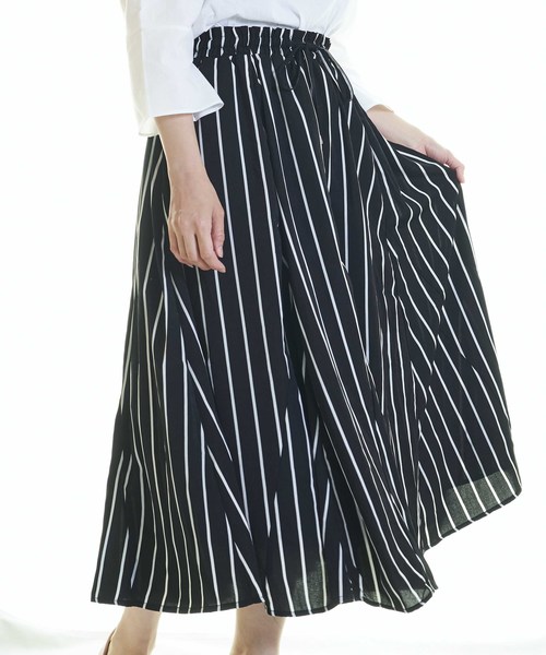 おしゃれスタ(オシャレスタ)の「ストライプ ゴアードSK(LC)(スカート・レディース・ブラック/ネイビー/オフホワイト・FREE)」の1枚目の写真