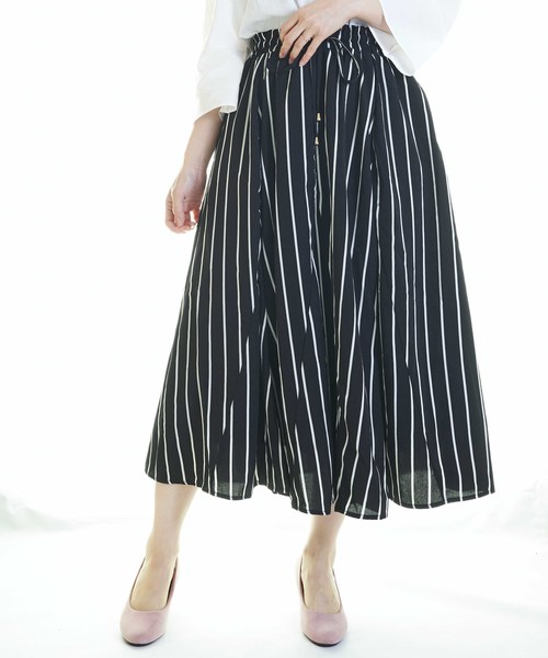 おしゃれスタ(オシャレスタ)の「ストライプ ゴアードSK(LC)(スカート・レディース・ブラック/ネイビー/オフホワイト・FREE)」の12枚目の写真