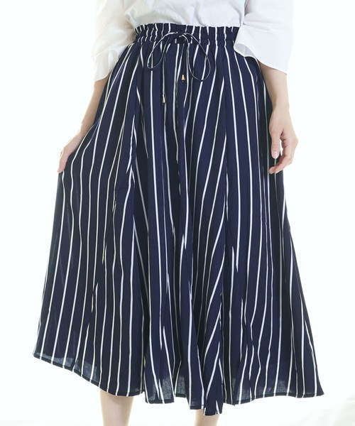 おしゃれスタ(オシャレスタ)の「ストライプ ゴアードSK(LC)(スカート・レディース・ブラック/ネイビー/オフホワイト・FREE)」の13枚目の写真