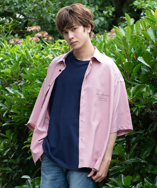 WEGO(ウィゴー)の「WEGO/ロゴプリントオーバーシャツ(シャツ/ブラウス・メンズ・ピンク/ワイン/ブラック・MEDIUM/LARGE)」の1枚目の写真