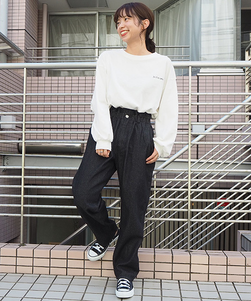 tiptop（ティップトップ）の「【web限定アイテム】ウエスト総ゴムパンツ（デニムパンツ・レディース・ブラック/ネイビー/ブルー/アイボリー・FREE）」の7枚目の写真