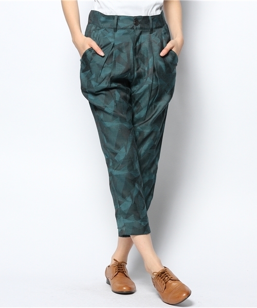 CIAOPANIC（チャオパニック）の「【Ciaopanic】ジャガードタックPT（スラックス・レディース・ブラック/ダークグリーン/オフホワイト・SMALL/MEDIUM）」の3枚目の写真