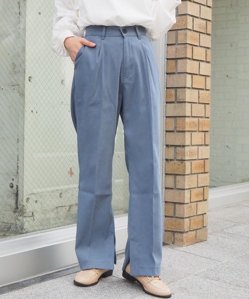 tiptop（ティップトップ）の「【web限定アイテム】センタープレススリットパンツ（スラックス・レディース・ブラウン/ダークブラウン/スモークピンク/ブラック/ライトグリーン/ブルー/イエロー系その他・FREE）」の6枚目の写真