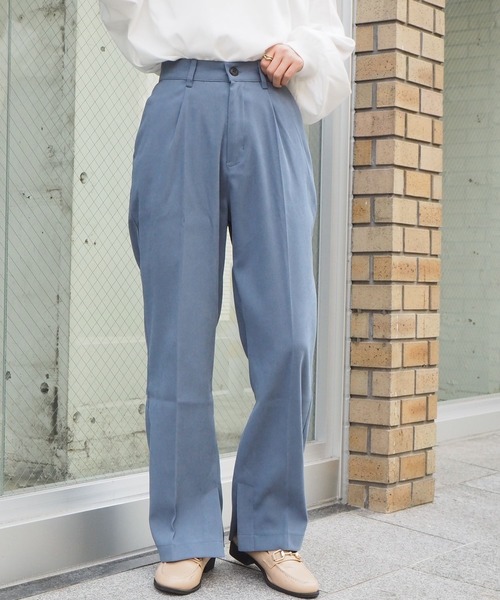 tiptop（ティップトップ）の「【web限定アイテム】センタープレススリットパンツ（スラックス・レディース・ブラウン/ダークブラウン/スモークピンク/ブラック/ライトグリーン/ブルー/イエロー系その他・FREE）」の14枚目の写真