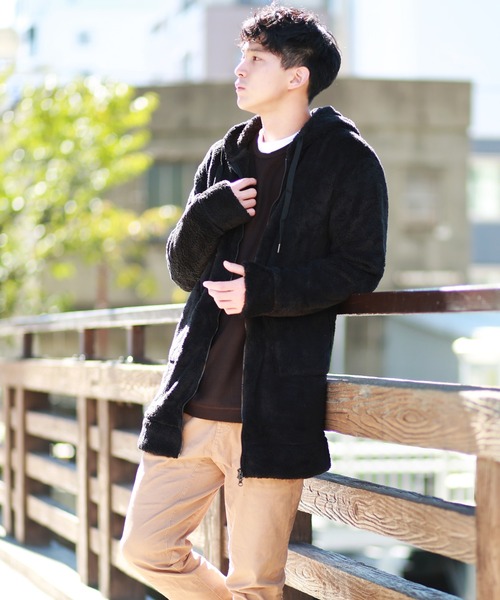 Web限定 別注 シェルパフリース ボアコート ロング ジップパーカー