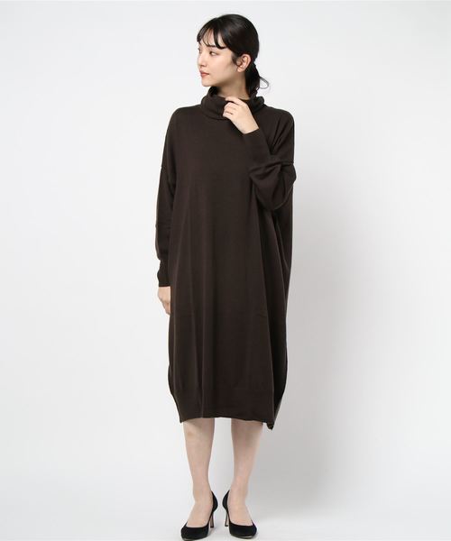 mizuiroind（ミズイロインド）の「ドレープハイネックニットチュニック（チュニック・レディース・チャコールグレー/ブラック/ダークブラウン/ブラウン・FREE）」の3枚目の写真