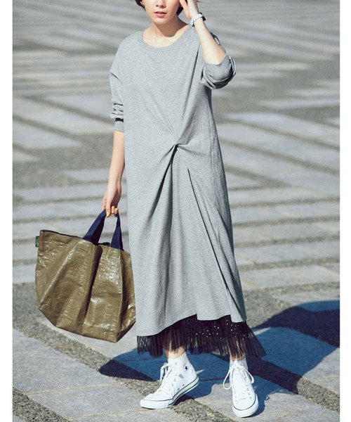 リブ イン コンフォート ウエストねじりですっきり見え ワッフル素材のらくちんワンピース ワンピース Live In Comfort リブインコンフォート のファッション通販 Zozotown