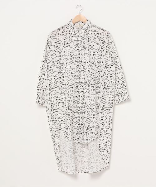 rovtski（ロフトスキー）の「メガネ柄シャツワンピース（シャツ/ブラウス・レディース・ホワイト/ブラック・FREE）」の4枚目の写真