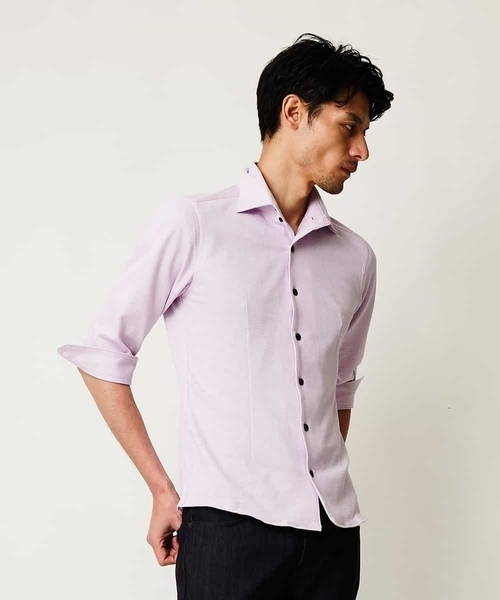 MICHEL KLEIN HOMME (ミッシェルクランオム)の「七分シャツ(エトワールラッセル)(シャツ/ブラウス・メンズ・ネイビー/ライトパープル/ホワイト・46/48/51/52/44)」の1枚目の写真