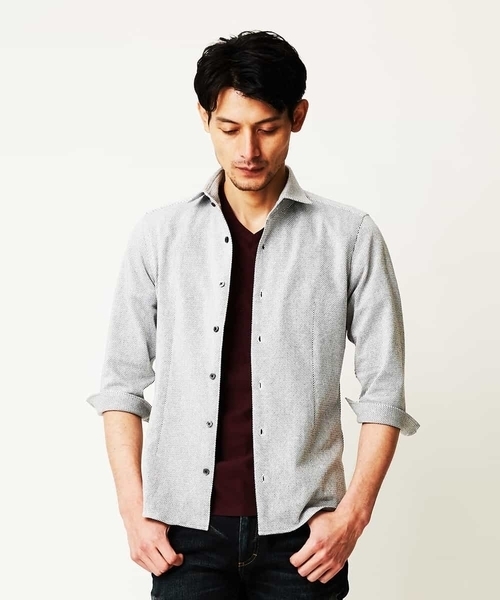 MICHEL KLEIN HOMME (ミッシェルクランオム)の「七分シャツ(エトワールラッセル)(シャツ/ブラウス・メンズ・ネイビー/ライトパープル/ホワイト・46/48/51/52/44)」の2枚目の写真