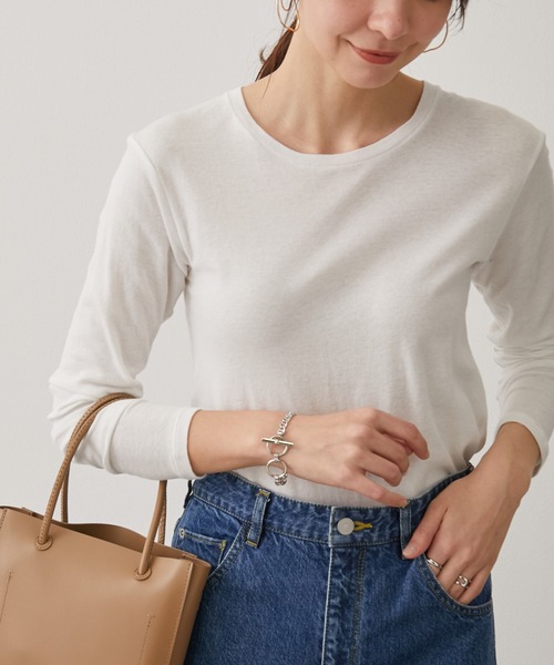 SALON adam et rope'(サロン アダム エ ロペ)の「【Smile Cotton】クルーネックプルオーバー(Tシャツ/カットソー・レディース・ホワイト/チャコールグレー/ブラック/ピンク・FREE)」の2枚目の写真