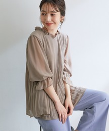 VIS | 【新色追加】ドット/無地シフォンプリーツスタンドブラウス(シャツ/ブラウス)