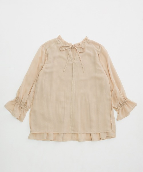 【新色追加】ドット/無地シフォンプリーツスタンドブラウス